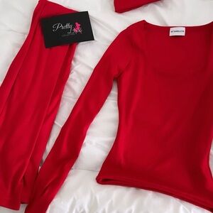 Pretty Red Long Sleeve Top and Pants Set
